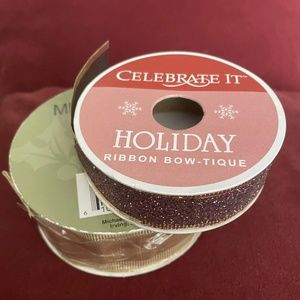 NEW 2 Beautiful Vintage Wired RIBBONS: Gold 30 Ft And Brown/Gold Glitter…